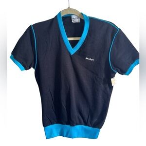 Vintage 70s MacGregor V-Neck Short Sleeve Sweater M – Blue Trim NWT Made in USA